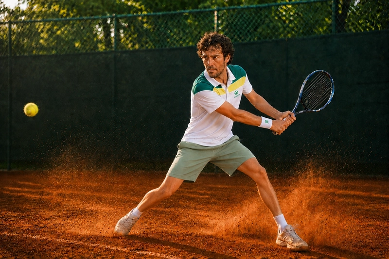 Tennis player during intensive court training