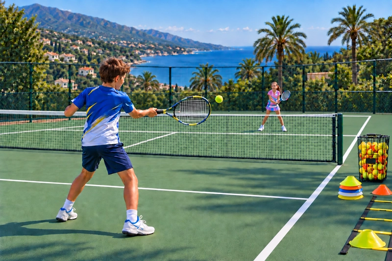 Young tennis player in a development session